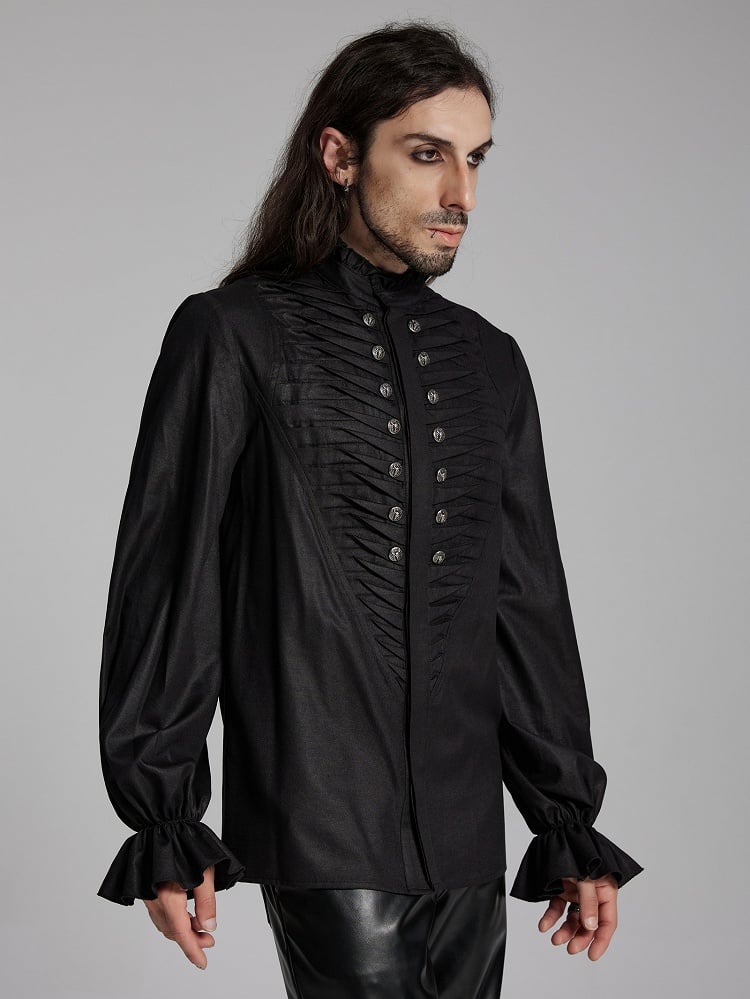 Shirt 3D Men's Black Goth Pleated