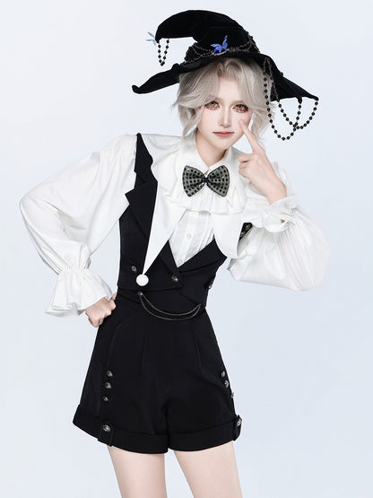 White Clown-Themed Shirt with Detachable Collar and Polka Dot Bowtie - DevilInspired Exclusive Collection