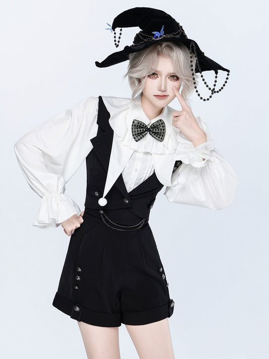 White Clown-Themed Shirt with Detachable Collar and Polka Dot Bowtie - DevilInspired Exclusive Collection