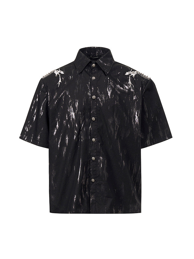 Studs Unisexe à - Chemise à Manches Courtes Motif Serpent Osseux Embellissement Noir