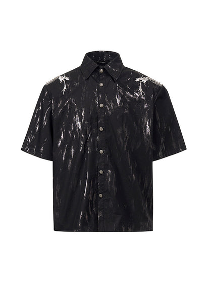 Studs Unisexe à - Chemise à Manches Courtes Motif Serpent Osseux Embellissement Noir