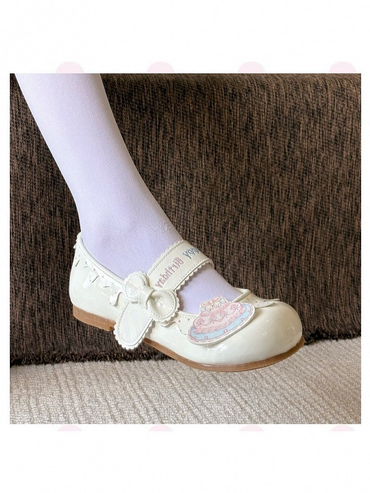 Beige Lolita Round Toe Flat Shoes with Cake Birthday Theme - Fairy Godmother