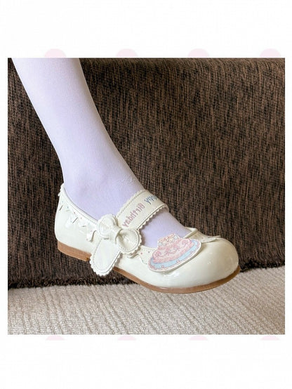Beige Lolita Round Toe Flat Shoes with Cake Birthday Theme - Fairy Godmother