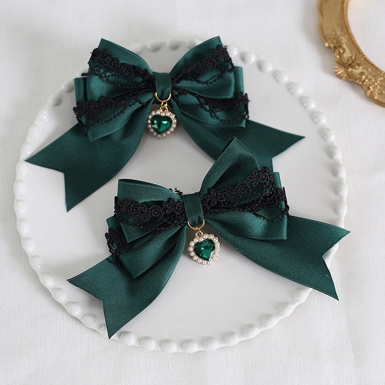 of Pair Lace Bowknot Charm A with Decorations Heart Colors Black 9 Hairclips