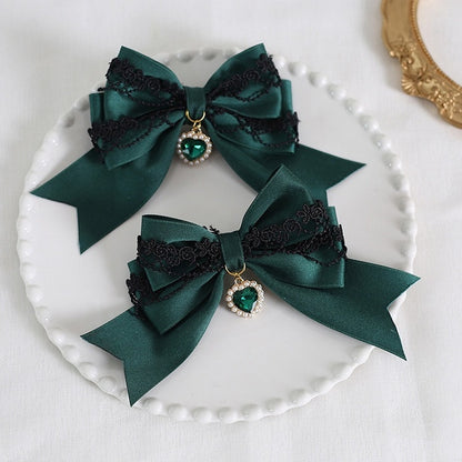 of Pair Lace Bowknot Charm A with Decorations Heart Colors Black 9 Hairclips