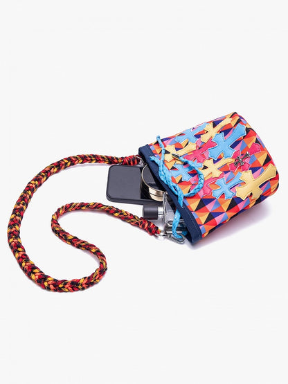 Cross Diamond Pattern Colorful Strap Bag Accents Crossbody Braided Multicolor With