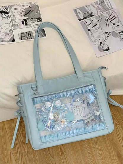 Tote Colors Accents Bag Side Tie 8 Ita with PU Bow