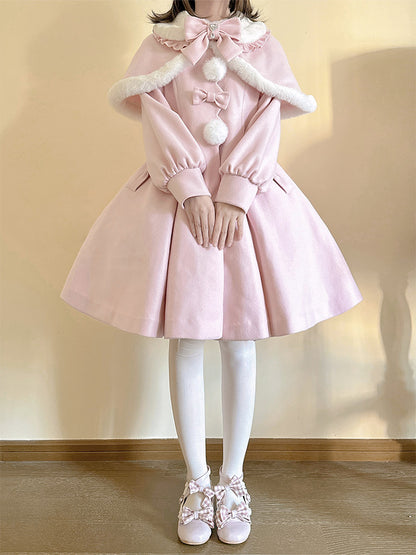 Elegant Cape and Collar Coat Peter Detachable Kei Long Plush Pan Pink with Jirai