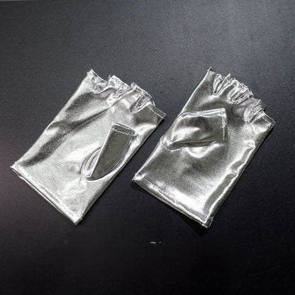 サイバーパンクゴシック ブラック/シルバー フィンガーレスグローブ