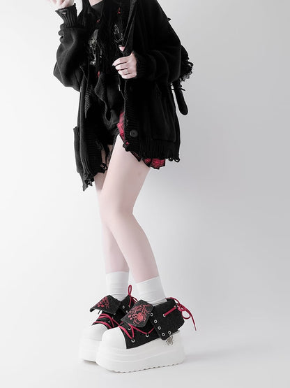 Black & Red Punk Spider Platform Sneakers