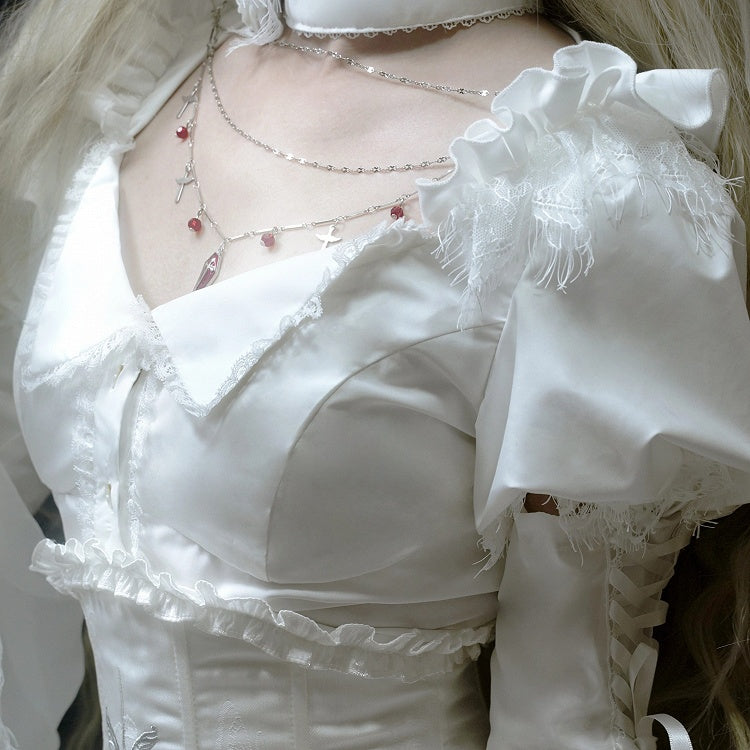 Chain Gothic Lolita Cross White Blouse Sleeves with Detachable Bell