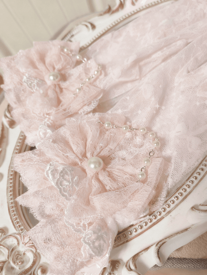 Gloves Details Bowknot Princess Pearl Lace Lolita with Pink/Blue
