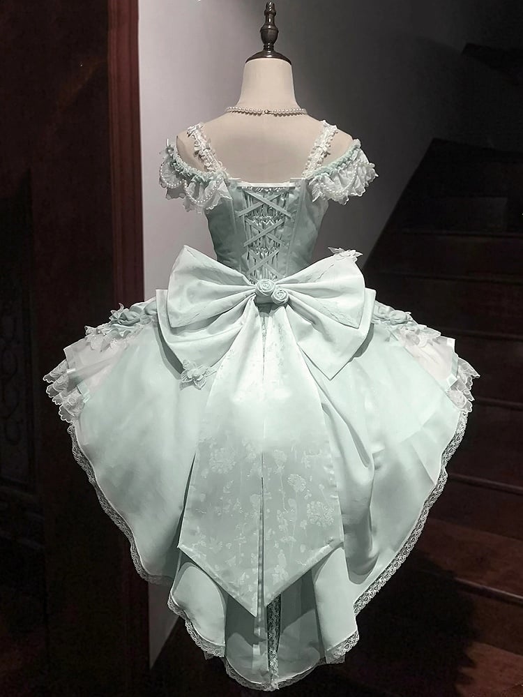 Green Dress Waist and with Princess Bows Bead Decorated Chains Lolita Corset Balletcore