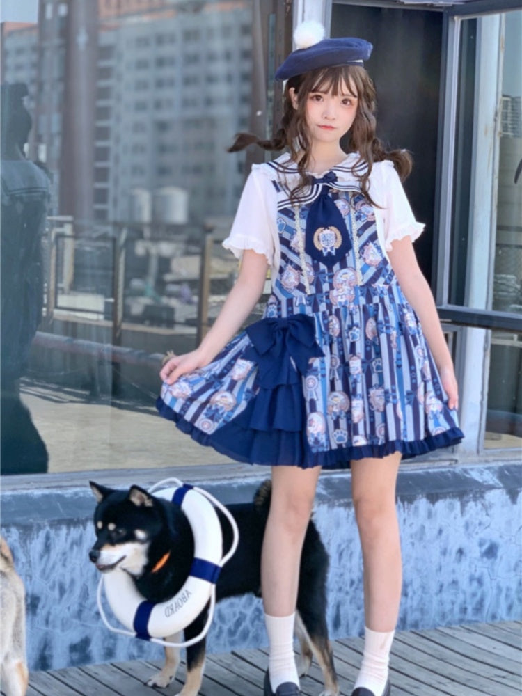 Puppy's Glory Sailor Collar Bowknot Details Blouse