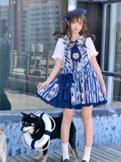 Puppy's Glory Sailor Collar Bowknot Details Blouse