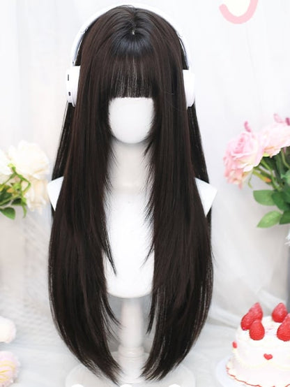 Mit schwarzem 70-75CM Pony Perücke Länge Tee gerade Luft