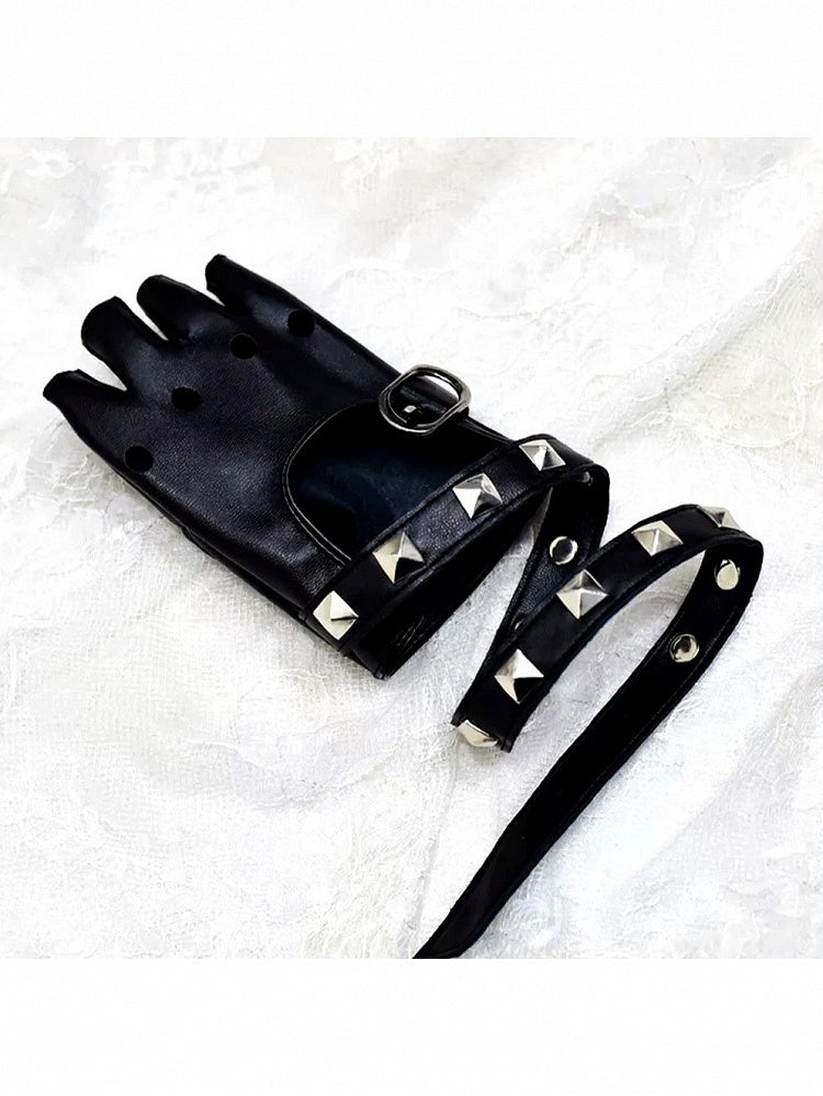 Punk Studded Half-Finger Gloves with Metal Buckle in Two Colors - Mr. Cat
