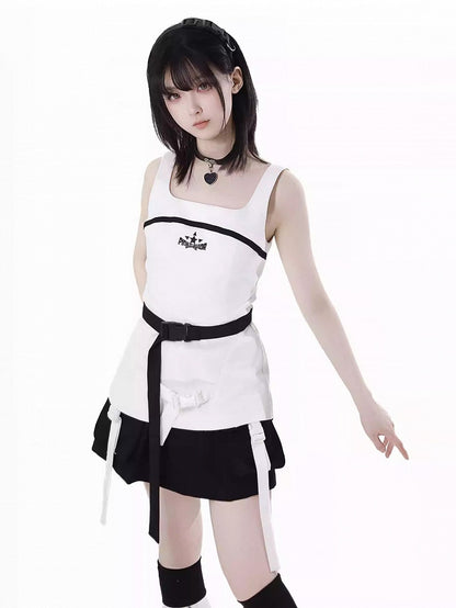 with Neck Techwear Tank Top Wasteland Snap White Square Belt Punk
