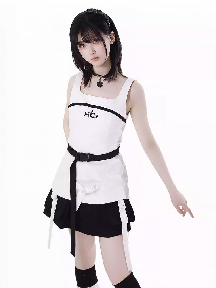 Snap Details Techwear Skirt Black Wasteland Punk
