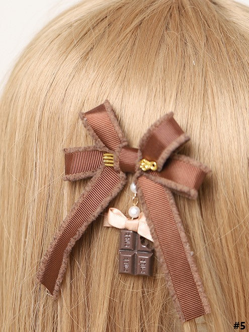 Brown Lolita Options White Sweet 5 Hairclip Bowknot