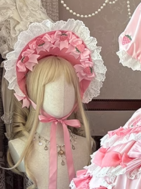 トリムアクセントレースロリータストロベリーボンネットスイートピンクリボン
