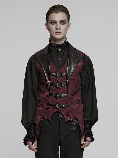 Lapel Jacquard Black Red Gothic Vest Men's