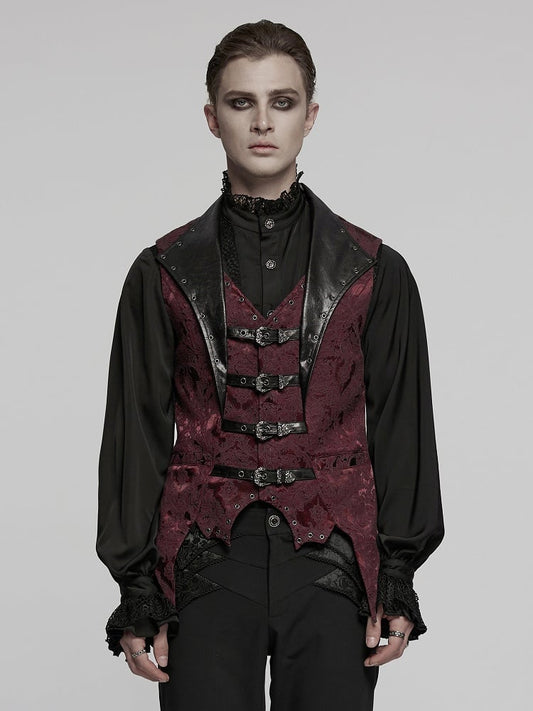 Lapel Jacquard Black Red Gothic Vest Men's