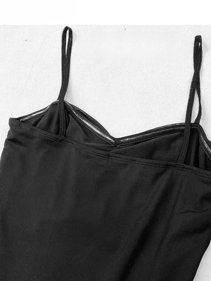 High-low Edge Glamorous Black Design Bittersweet Double Cami Ruffle Dress Detail