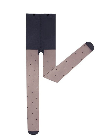 Tights Polka Dot Heart Fleece-Lined White/Black