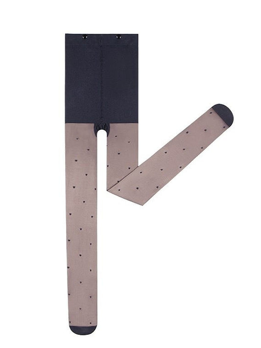 Tights Polka Dot Heart Fleece-Lined White/Black