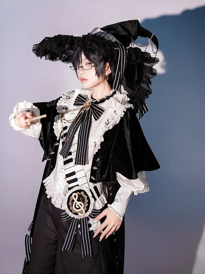 Black and White Ouji Lolita Musical Note Print Elegant Robe