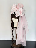 Pink (Lace Pearl Veil Lolita Pastel Mini with Hat Head Accents)