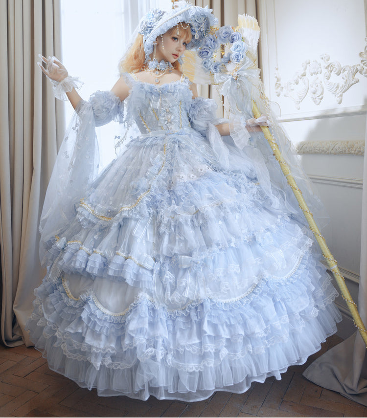 with Hime Dress Bead Lolita Floral Available Length Gorgeous and Blue Plus Accents Floor Hanayome Wedding Sizes