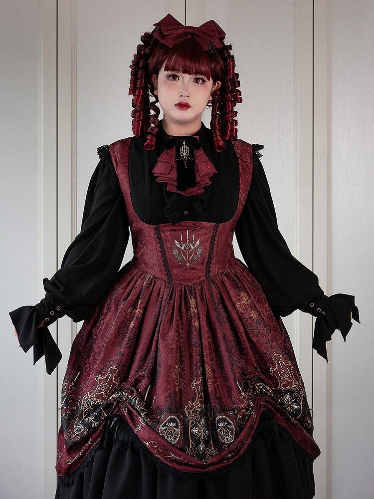 Long-sleeved with Lolita Ruffled Jabot Placket Blouse Tie and White