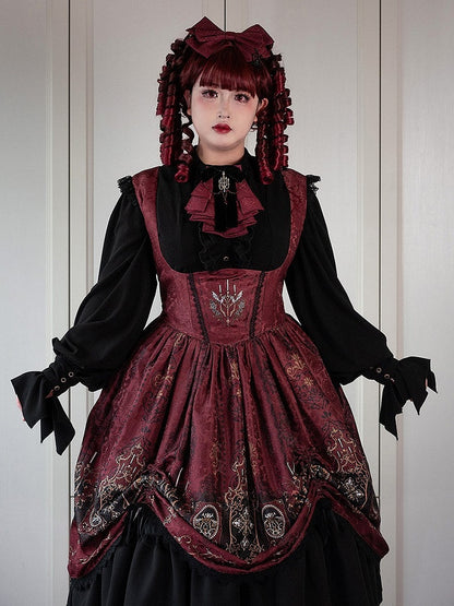 Long-sleeved with Lolita Ruffled Jabot Placket Blouse Tie and White