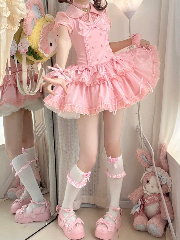 Schleife Rosa Akzente Punkte Lolita Old School Kleid Schimmer Polka Süß