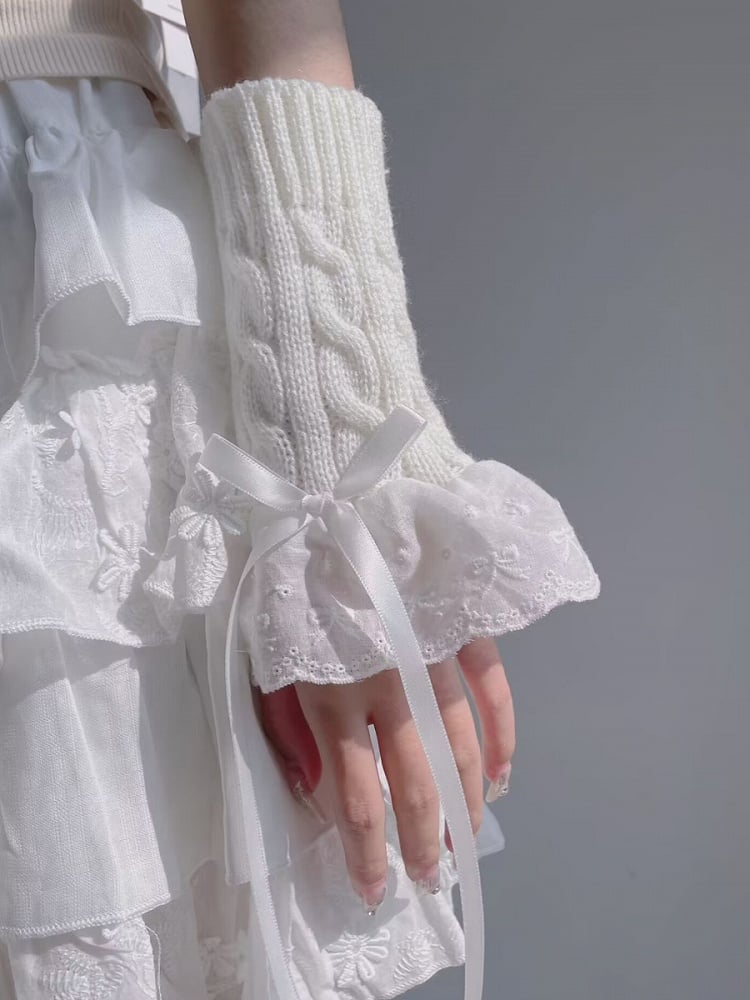 Lolita-Strickmanschetten mit weißer Schleife
