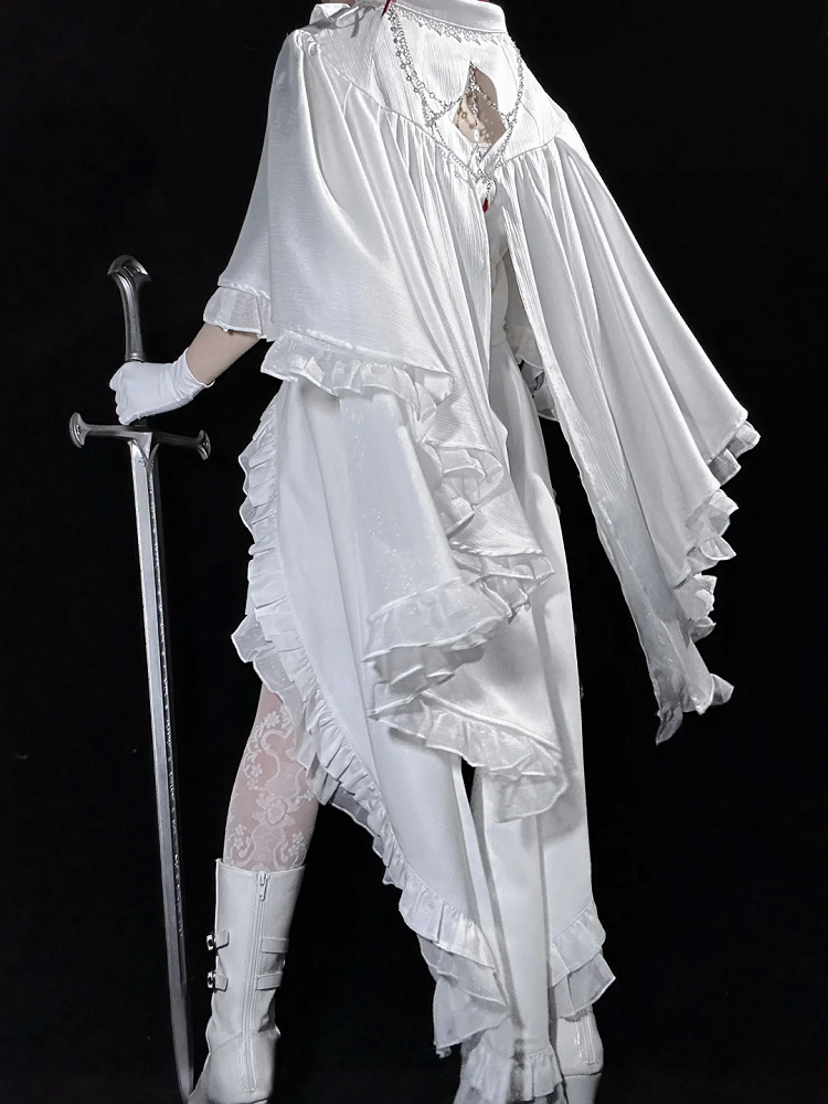 折り返し襟ケープ ロリータ ゴシックデザイン カスケード王子シャツ 尖った白いフリル