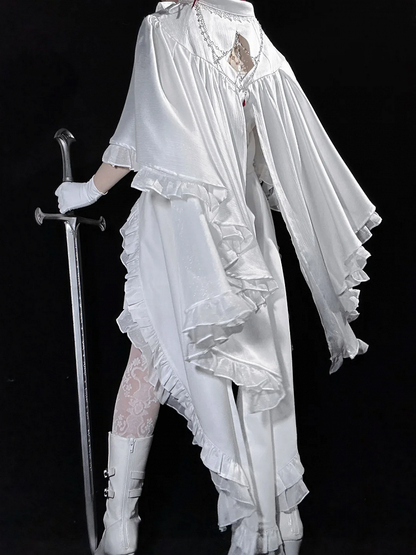折り返し襟ケープ ロリータ ゴシックデザイン カスケード王子シャツ 尖った白いフリル