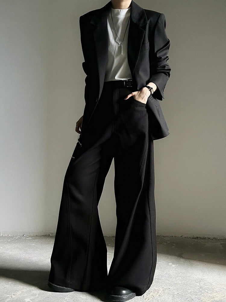 Black Collar with Notched Front Button Blazer - Ouji