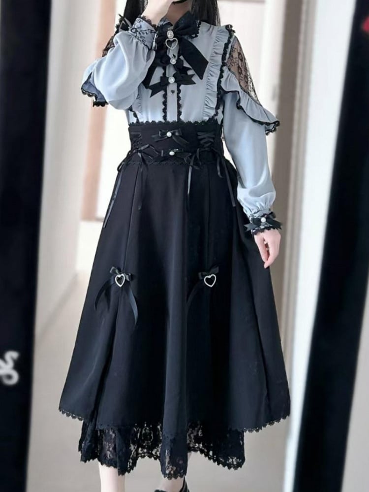 トリムデザインケイスカートジライブラックレースアップディテールレーススリットサイド