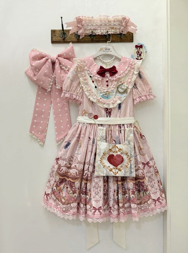 Rose Alice in Wonderland Theme Print Polka-dot Collar Sweet Gown - Forest Fairy Tales