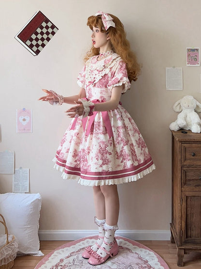 Collar Sleeves Peter Print Short Grapes Dress Pan Pink Lolita