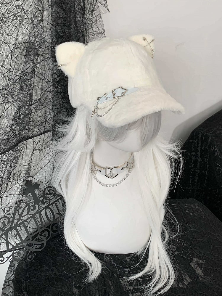 Punk - Cat-Ear Detail Japanese with Cap Cute Baseball Black Style Chain