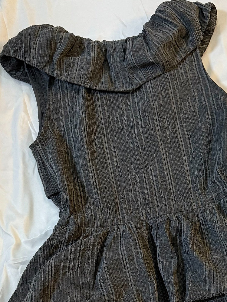 Dark Gray Plaid Fake Two-Piece Sleeveless Bubble Dress - Blazed Field