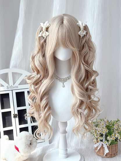 Blonde Air Bangs Wig with Long Wavy Twin Tails - Sleepy Fish