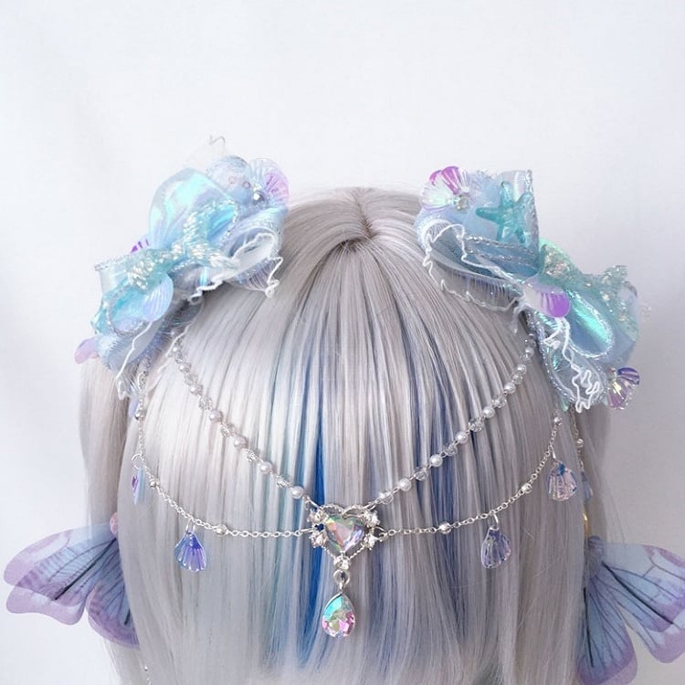 with Bow Hairclips Iridescent Seashell Accents Sequined