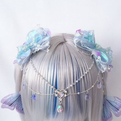 with Bow Hairclips Iridescent Seashell Accents Sequined