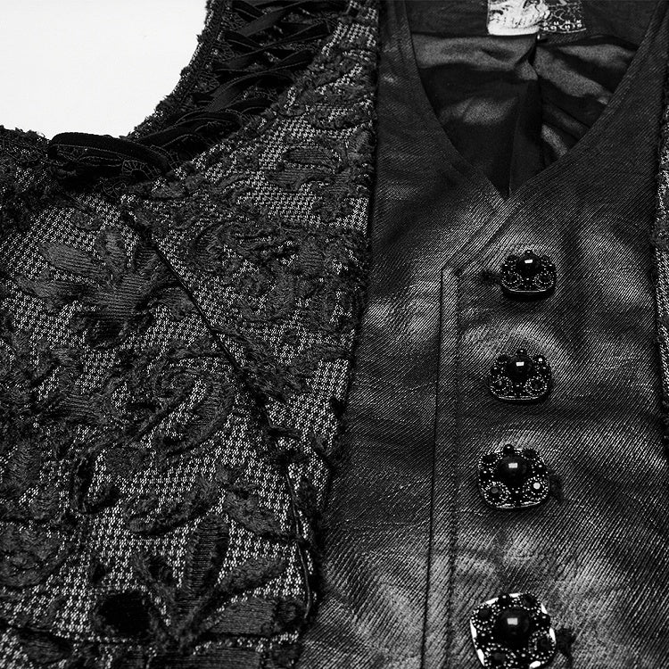 White Men's Palace Embroidered Goth Waistcoat Black