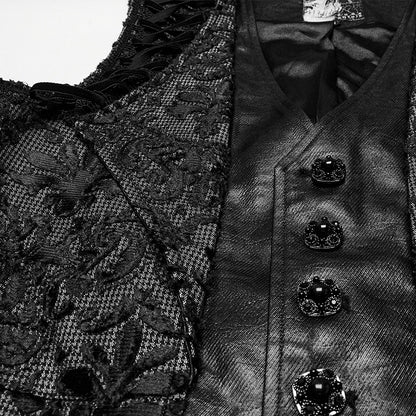 White Men's Palace Embroidered Goth Waistcoat Black